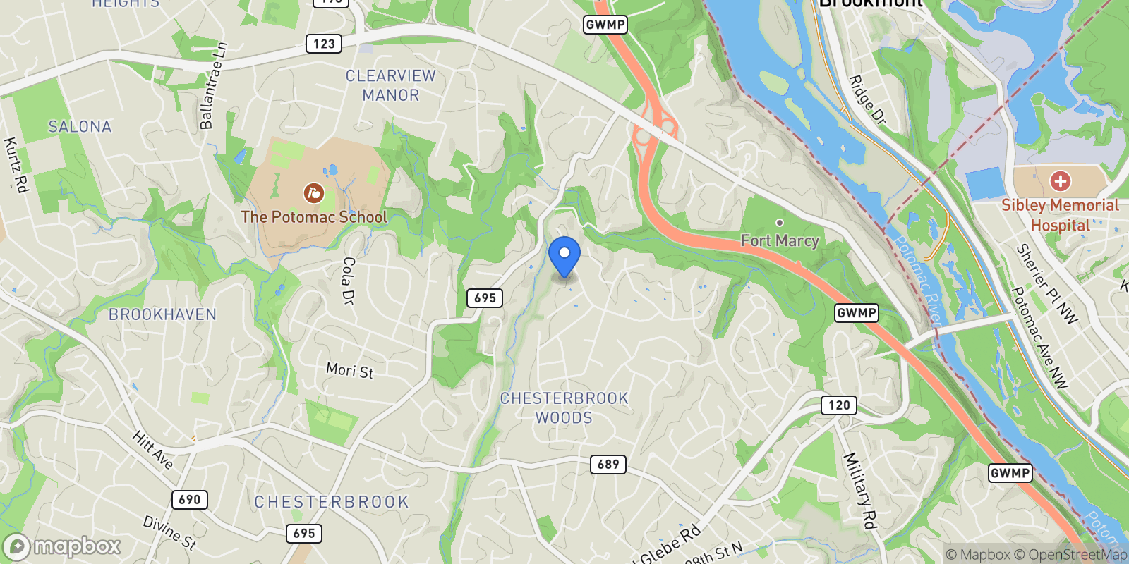 Map showing 6020 Copely Lane, Mclean, VA 22101, McLean, Virginia, United States.
