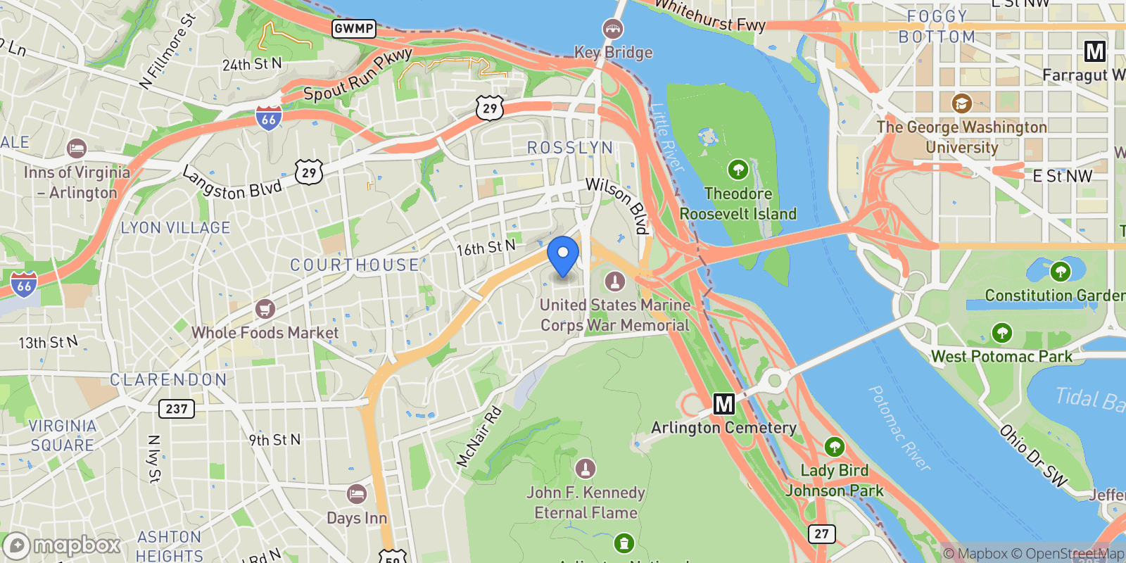 Map showing 1401 N Oak Street Unit# G-5, Arlington, VA 22209, Arlington, Virginia, United States.