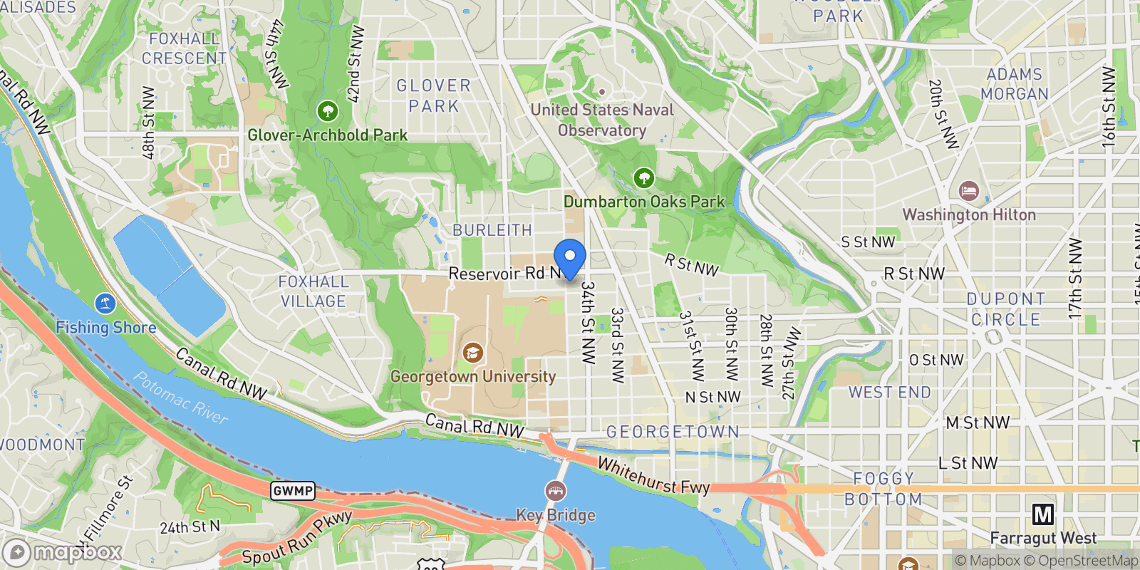 Map showing 1641 35th Street NW , Washington, DC 20007, Washington, District of Columbia, United States.