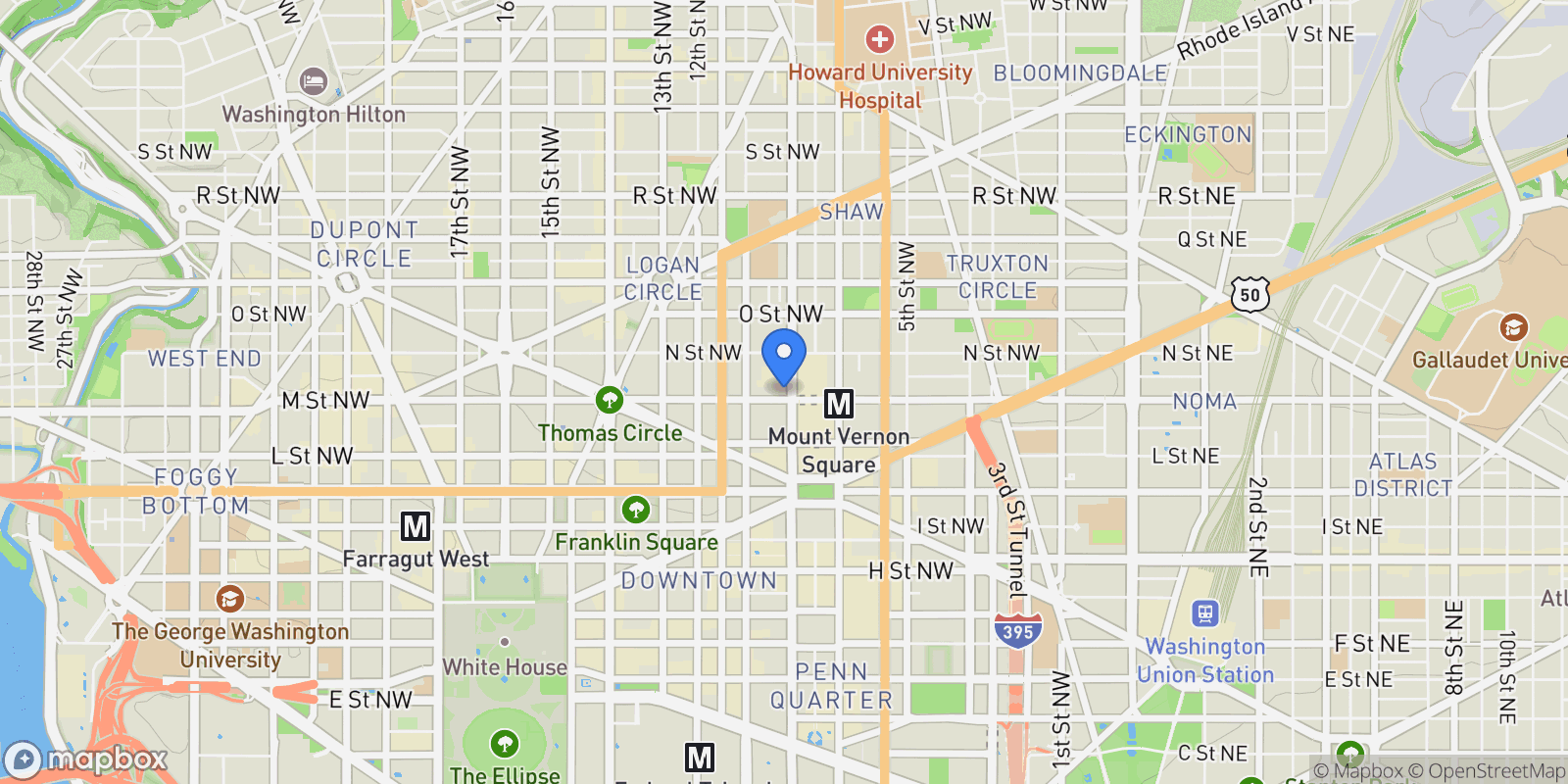 Map showing 905 M NW , Washington, DC 20001, Washington, District of Columbia, United States.