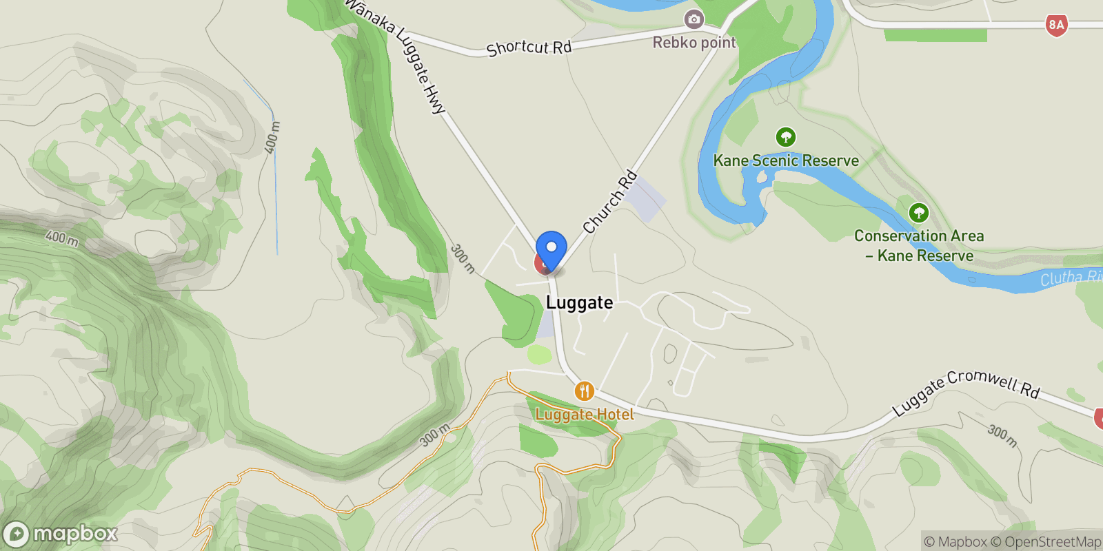 Map showing Luggate, New Zealand, Luggate, Otago, New Zealand.