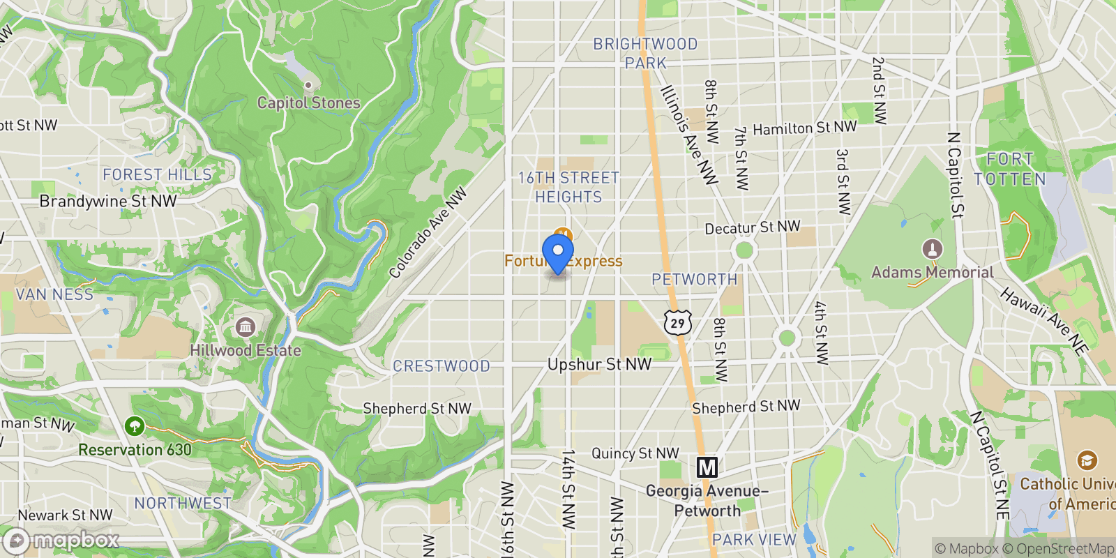 Map showing 1406 Buchanan Street NW, Washington, DC 20011, Washington, District of Columbia, United States.
