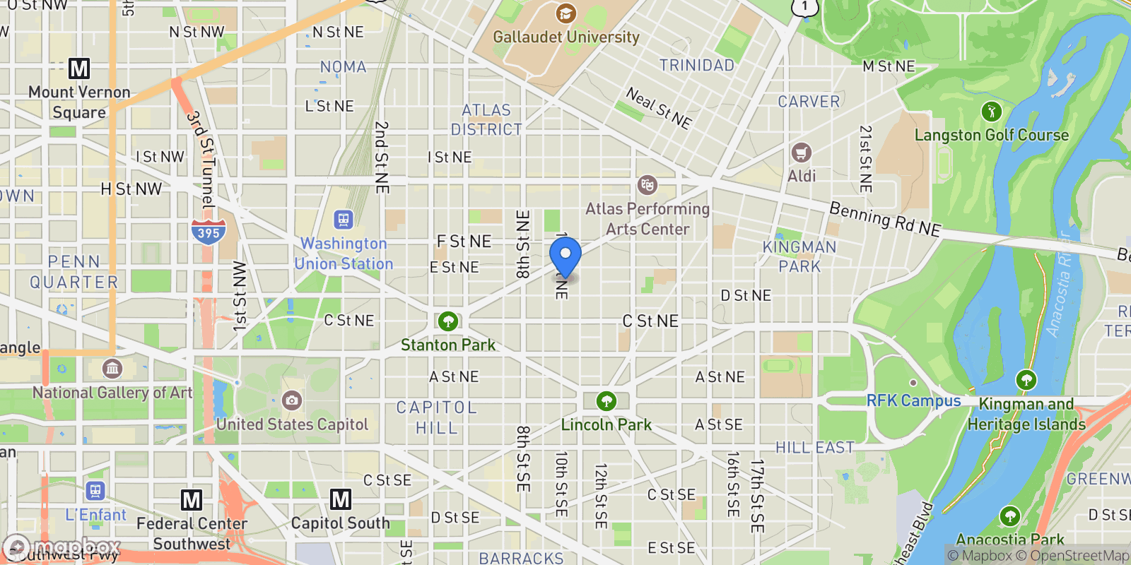 Map showing 421 10th Street NE, Washington, DC 20002, Washington, District of Columbia, United States.