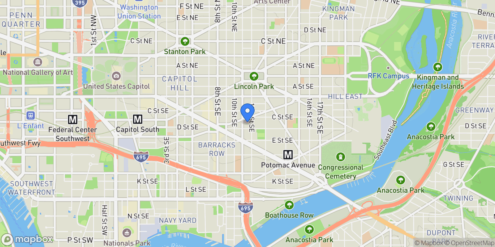 Map showing 1 Derby Lane SE , Washington, DC 20003, Washington, District of Columbia, United States.