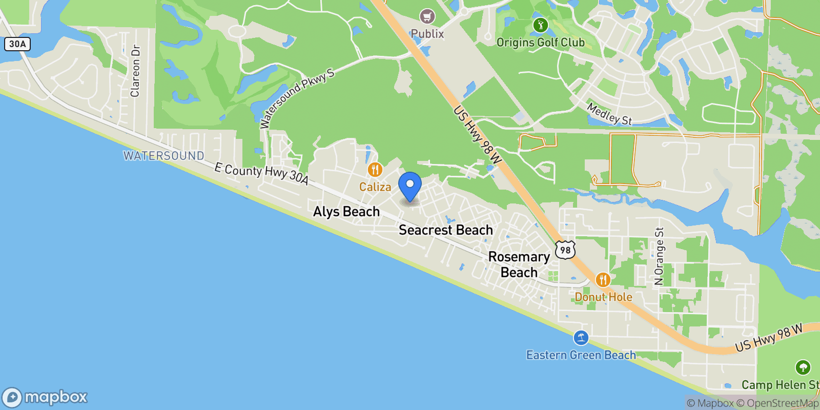 Map showing Rosemary Beach, Florida, United States.