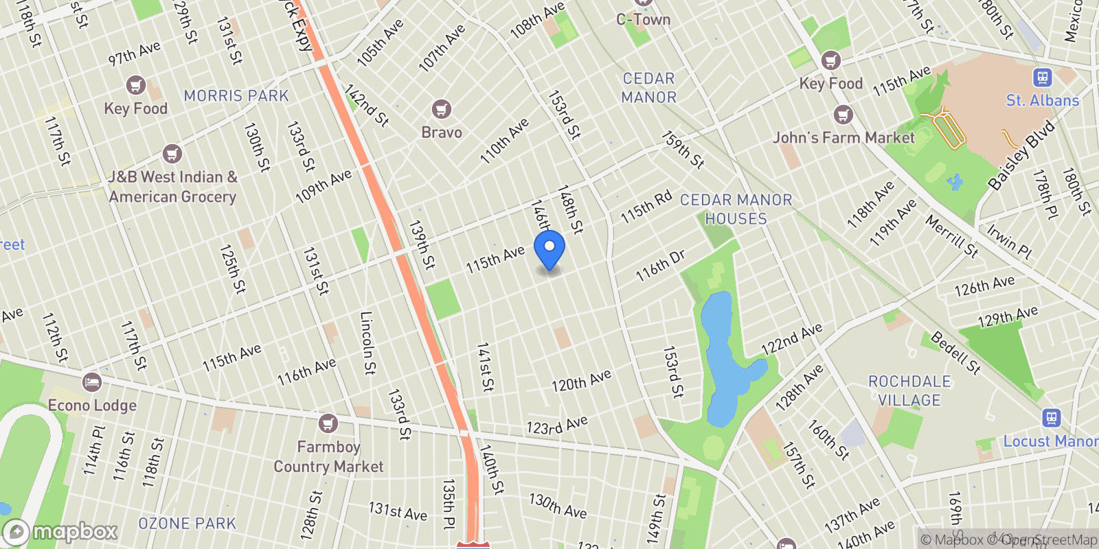 Map showing 115-49 Inwood Street, South Ozone Park, NY 11436, New York, New York, United States.