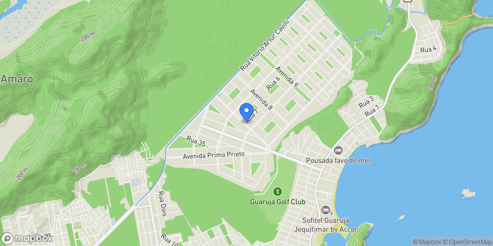 Map showing Avenida Albino dos Santos Gandares Praia de Pernambuco, Guarujá, SP 11445-080, Guarujá, State of São Paulo, Brazil.