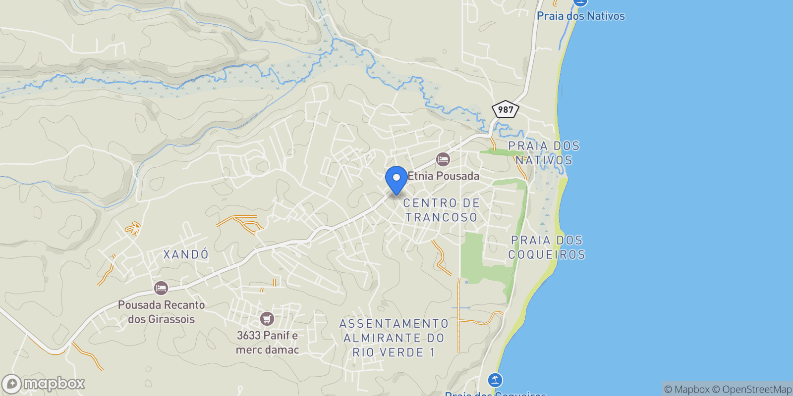 Map showing Rua do Telegrafo Praia dos Coqueiros, Trancoso, BA 45818-000, Trancoso, State of Bahia, Brazil.