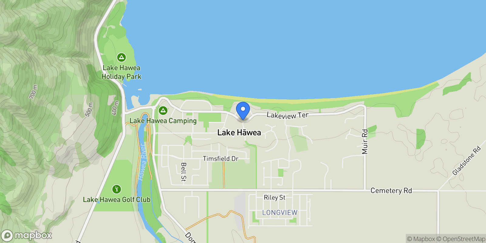 Map showing Lake Hāwea 9382, New Zealand, Lake Hāwea, Otago, New Zealand.