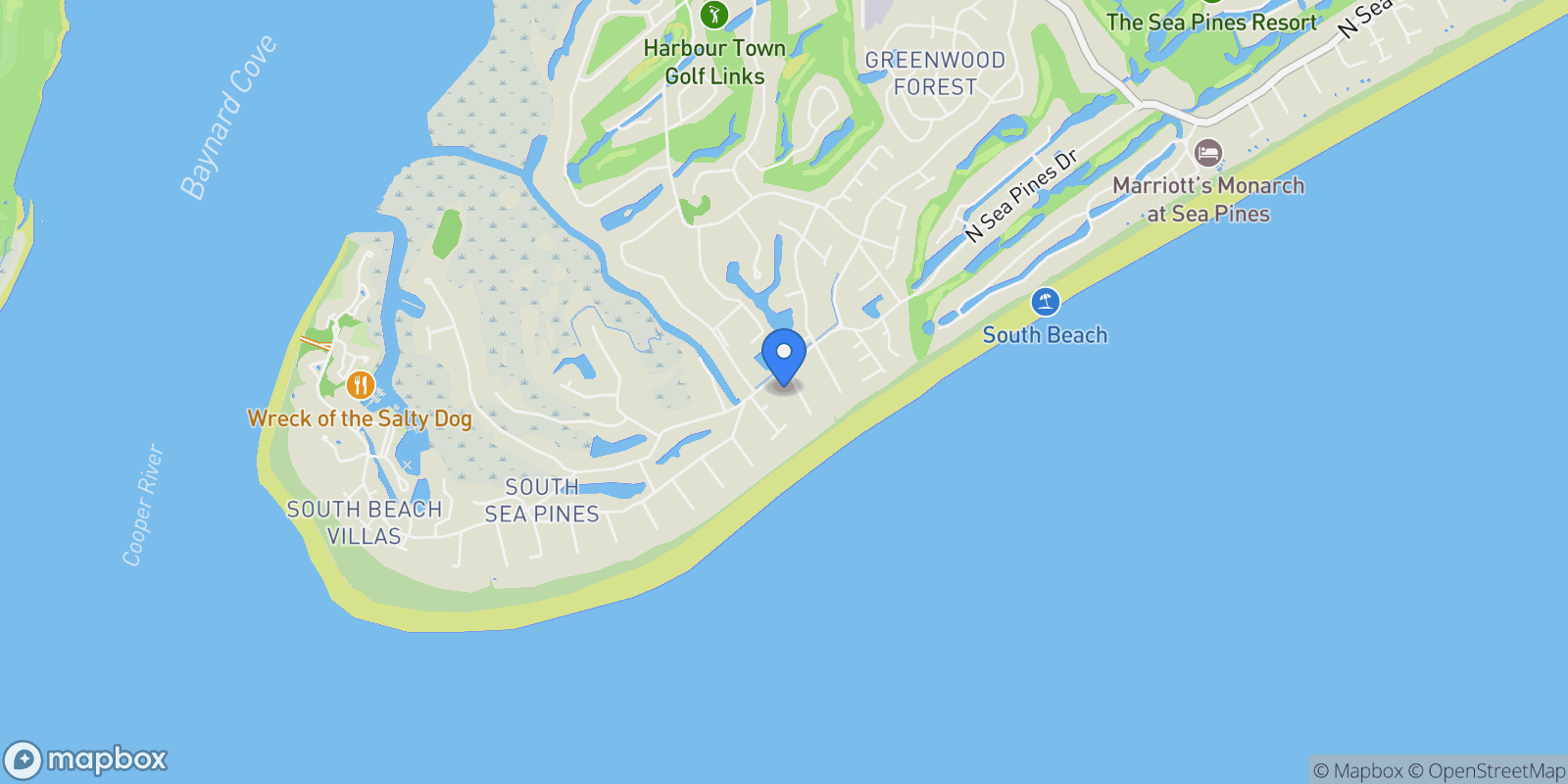 Map showing 6 Black Skimmer Road, Hilton Head Island, SC, 29928, USA, Hilton Head Island, South Carolina, United States.