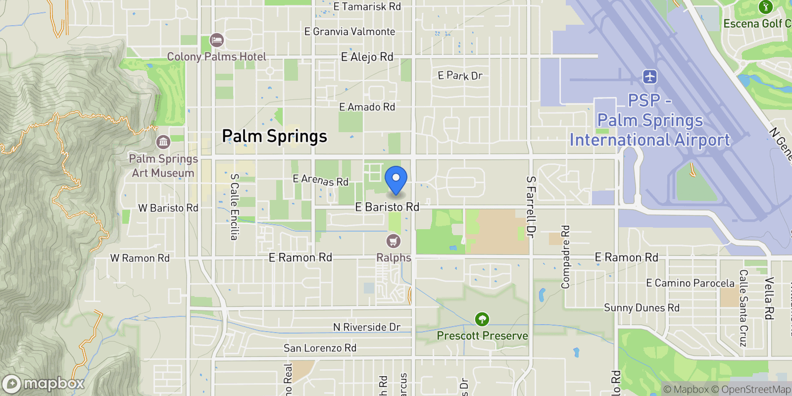 Map showing 1508 E Baristo Rd, Palm Springs, CA 92262, Palm Springs, California, United States.
