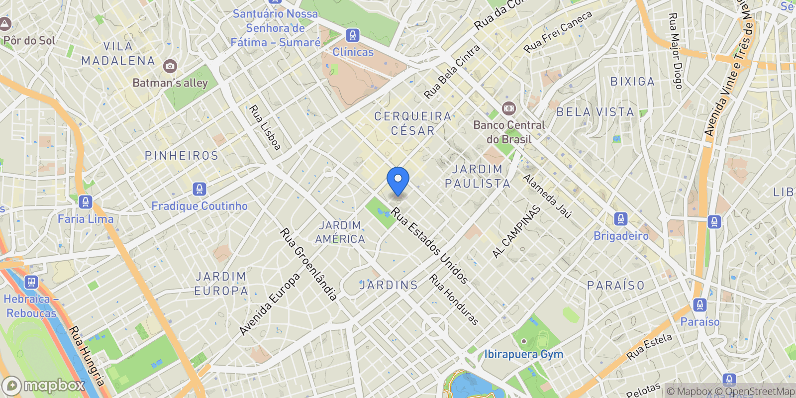 Map showing Rua Cristóvão Diniz Jardim América, São Paulo, SP 01426-020, São Paulo, State of São Paulo, Brazil.