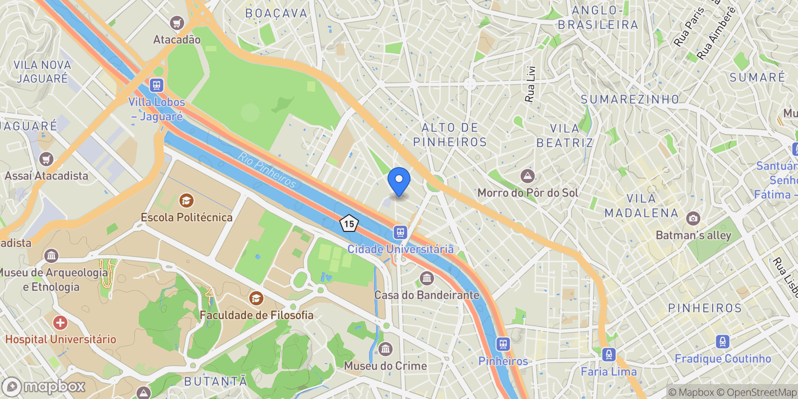Map showing Rua Capepuxis Alto de Pinheiros, São Paulo, SP 05452-030, São Paulo, State of São Paulo, Brazil.