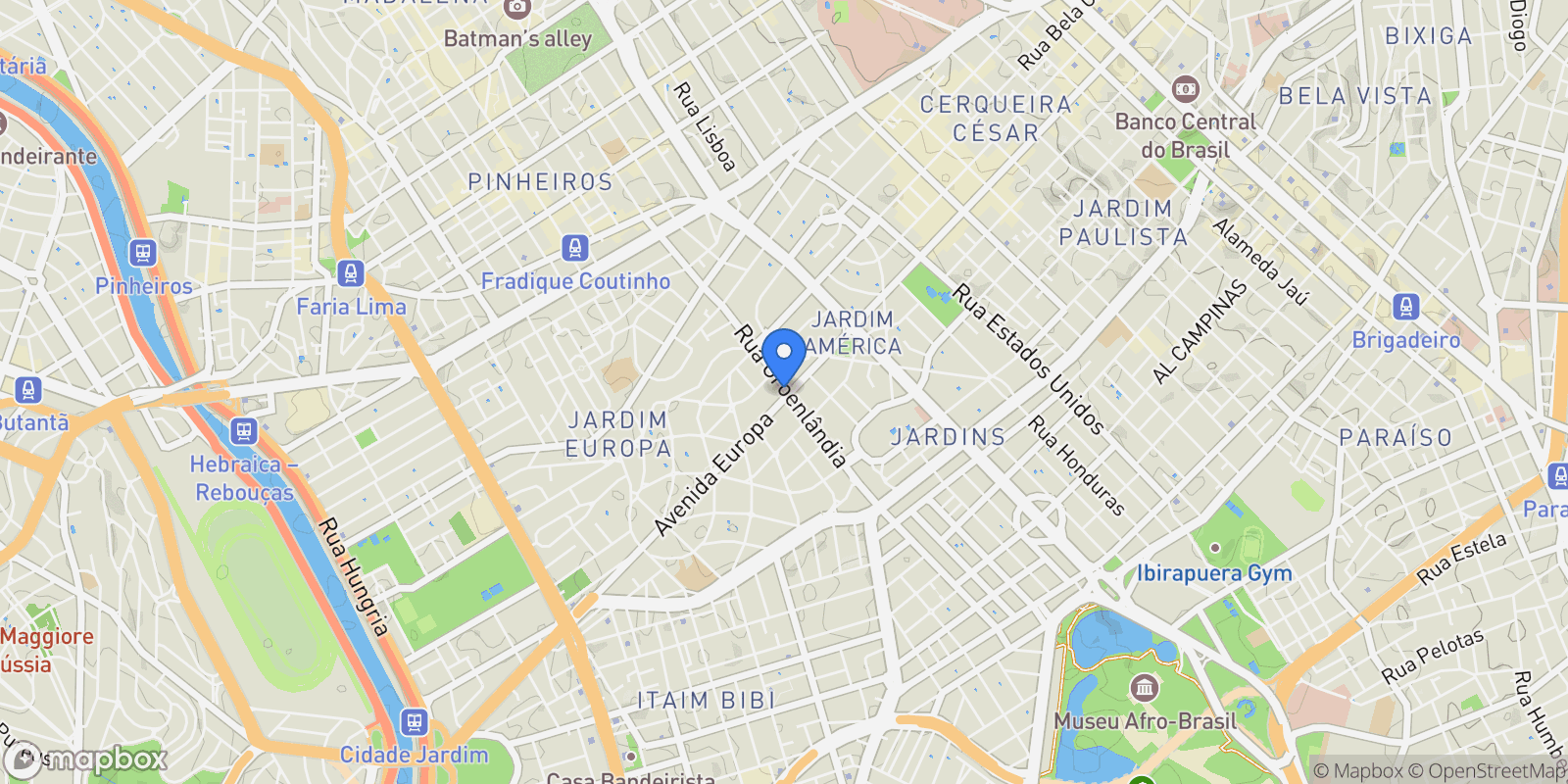 Map showing Rua Groenlândia Jardim América, São Paulo, SP 01438-001, São Paulo, State of São Paulo, Brazil.