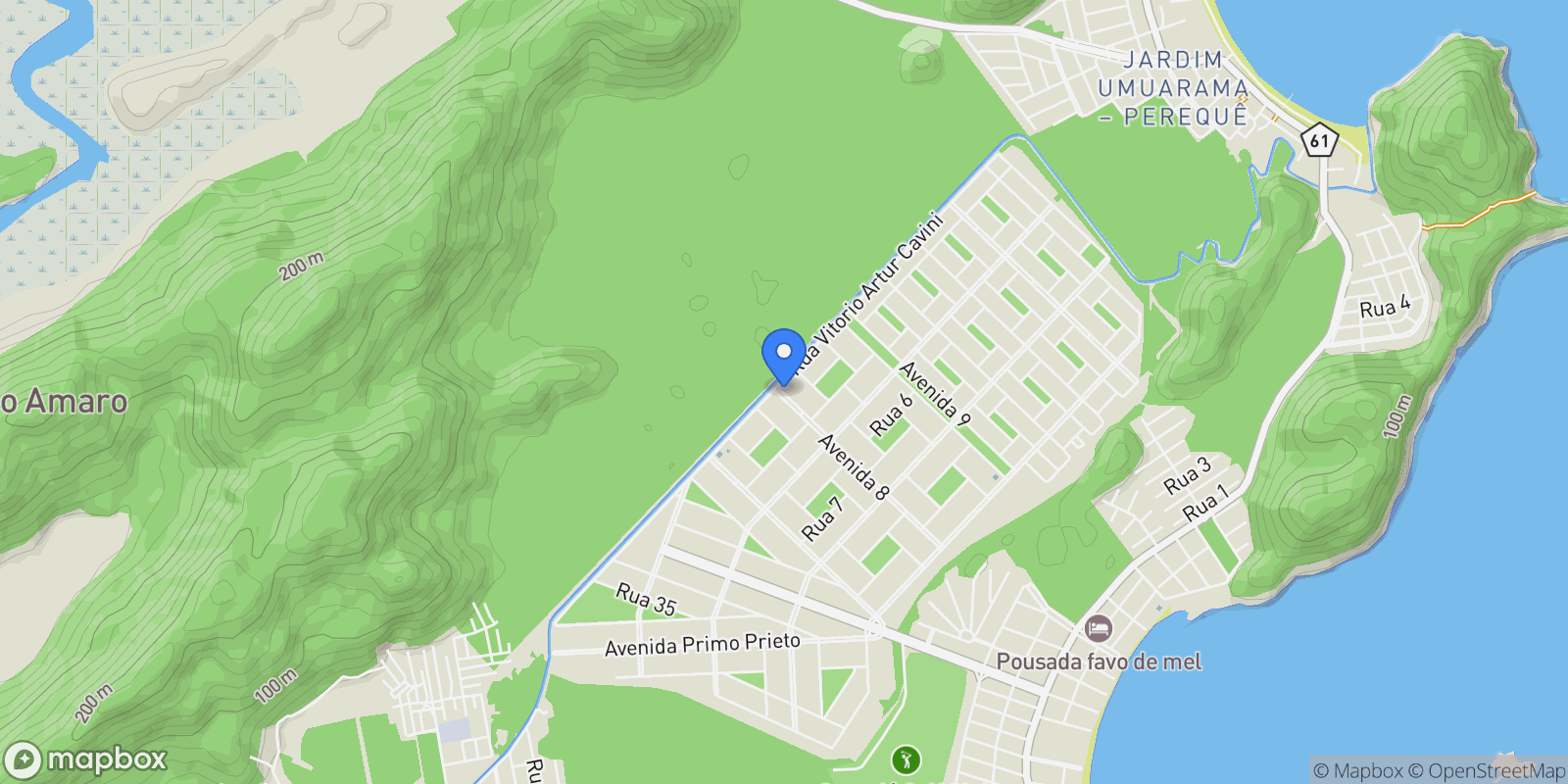 Map showing Avenida Albino dos Santos Gandares Praia de Pernambuco, Guarujá, SP 11445-570, Guarujá, State of São Paulo, Brazil.