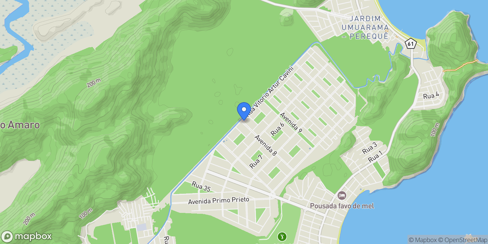 Map showing Avenida Albino dos Santos Gandares Praia de Pernambuco, Guarujá, SP 11445-570, Guarujá, State of São Paulo, Brazil.