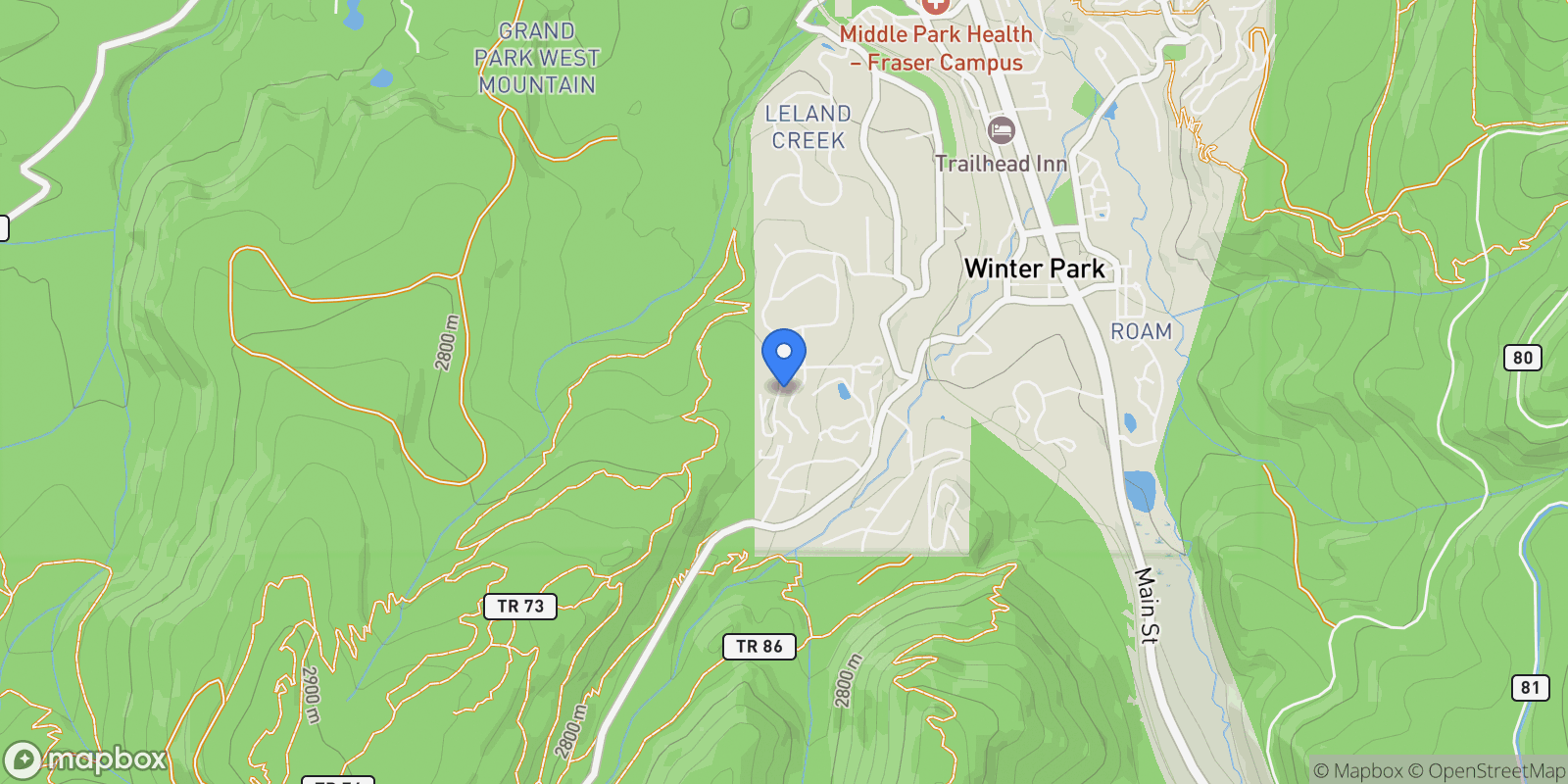 Map showing 405 Bear Trail, Winter Park, CO 80482, Winter Park, Colorado, United States.