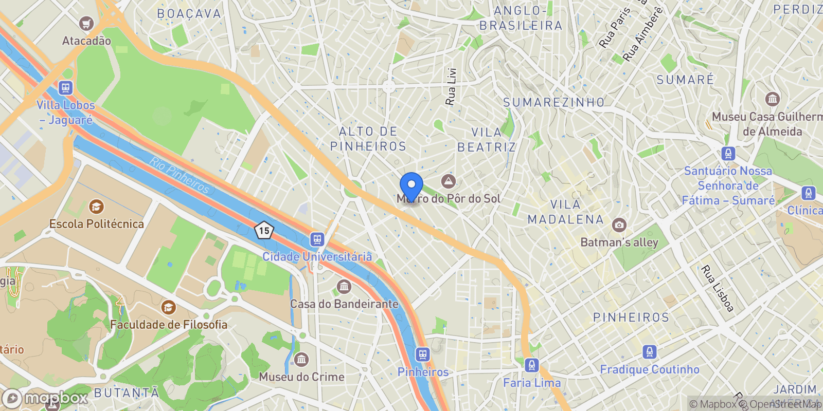 Map showing Rua Alberto Faria Alto de Pinheiros, São Paulo, SP 05459-000, São Paulo, State of São Paulo, Brazil.