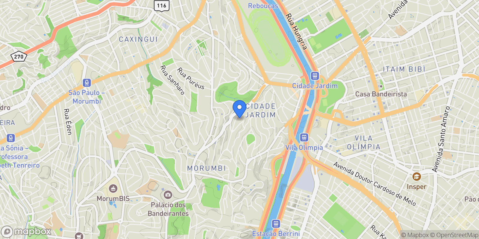 Map showing Rua das Açucenas Cidade Jardim, São Paulo, SP 05673-040, São Paulo, State of São Paulo, Brazil.
