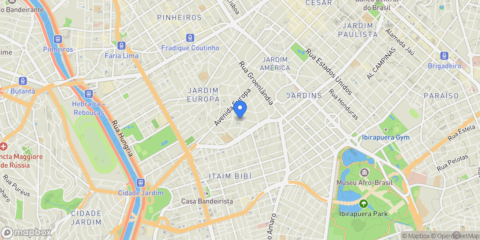 Map showing Rua Suécia Jardim Europa, São Paulo, SP 01446-000, São Paulo, State of São Paulo, Brazil.