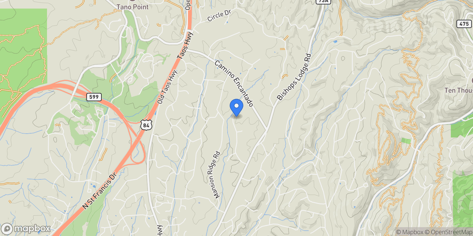Map showing 1073 Encantado Drive , Santa Fe, NM 87501, Santa Fe, New Mexico, United States.