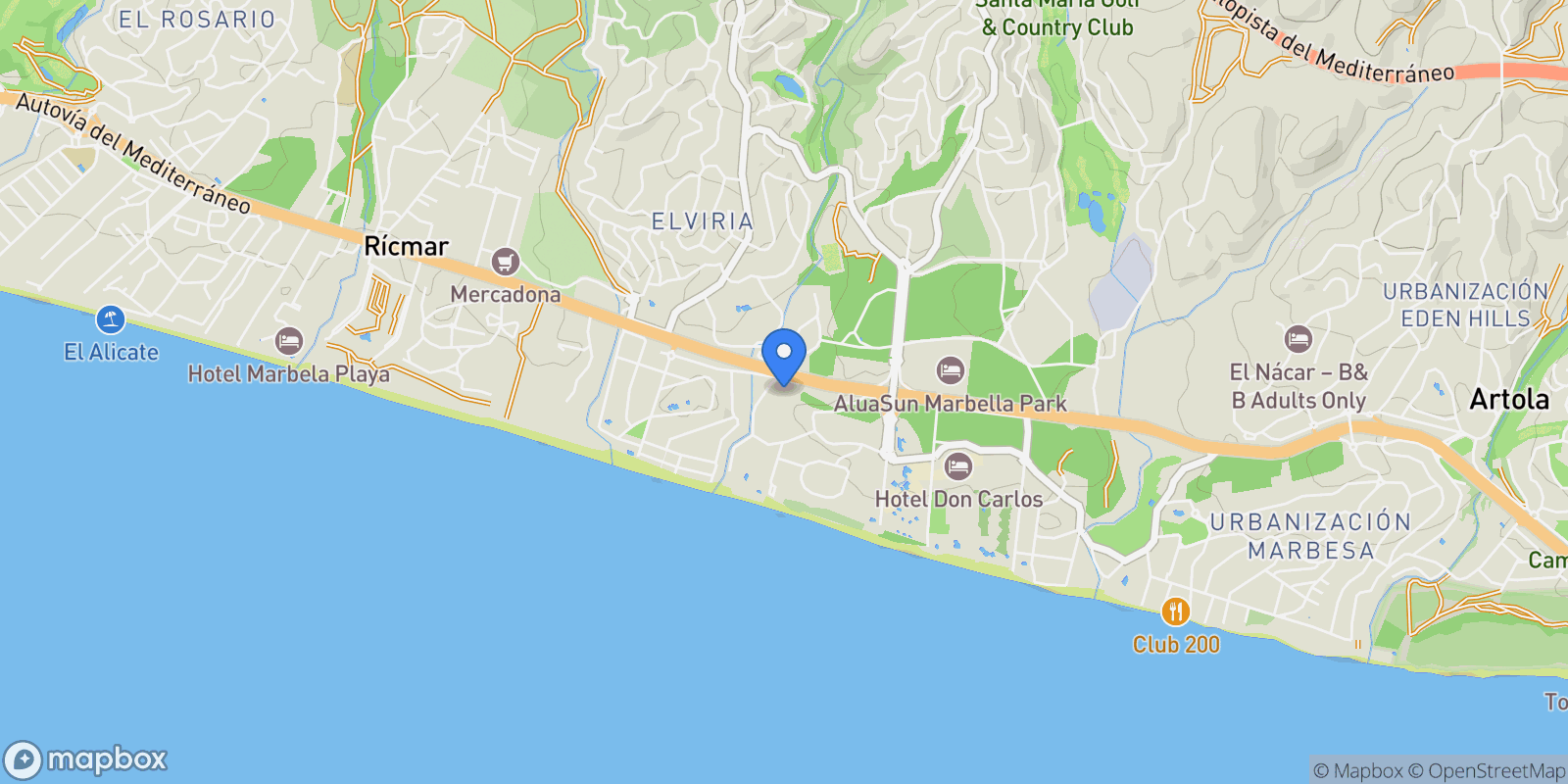 Map showing Málaga, Elviria-Cabopino, Marbella, Spain.