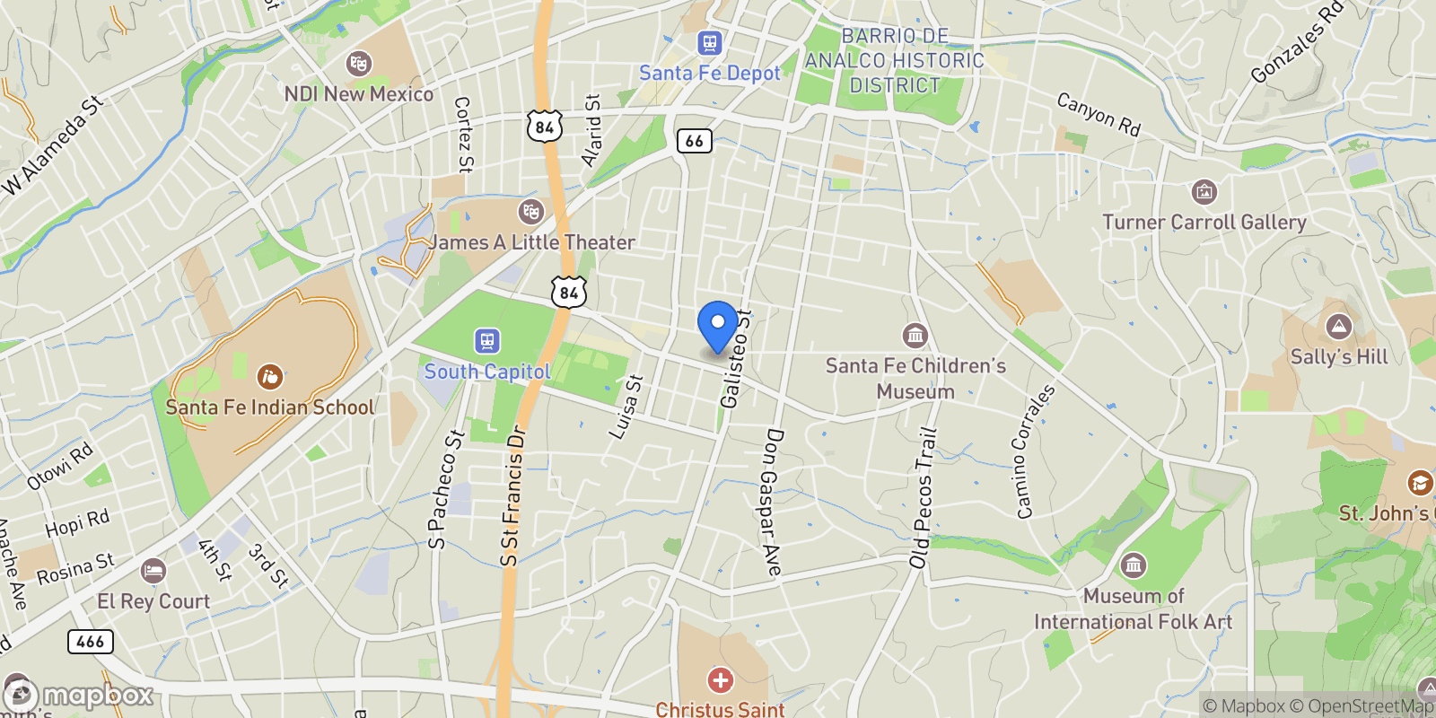 Map showing 207 Cordova Road B, Santa Fe, NM 87505, Santa Fe, New Mexico, United States.
