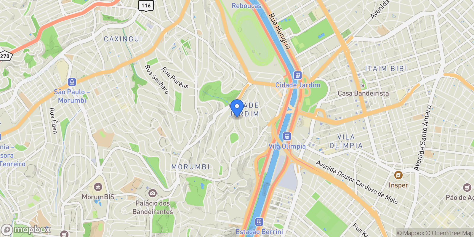 Map showing Rua das Avencas Cidade Jardim, São Paulo, SP 05674-020, São Paulo, State of São Paulo, Brazil.