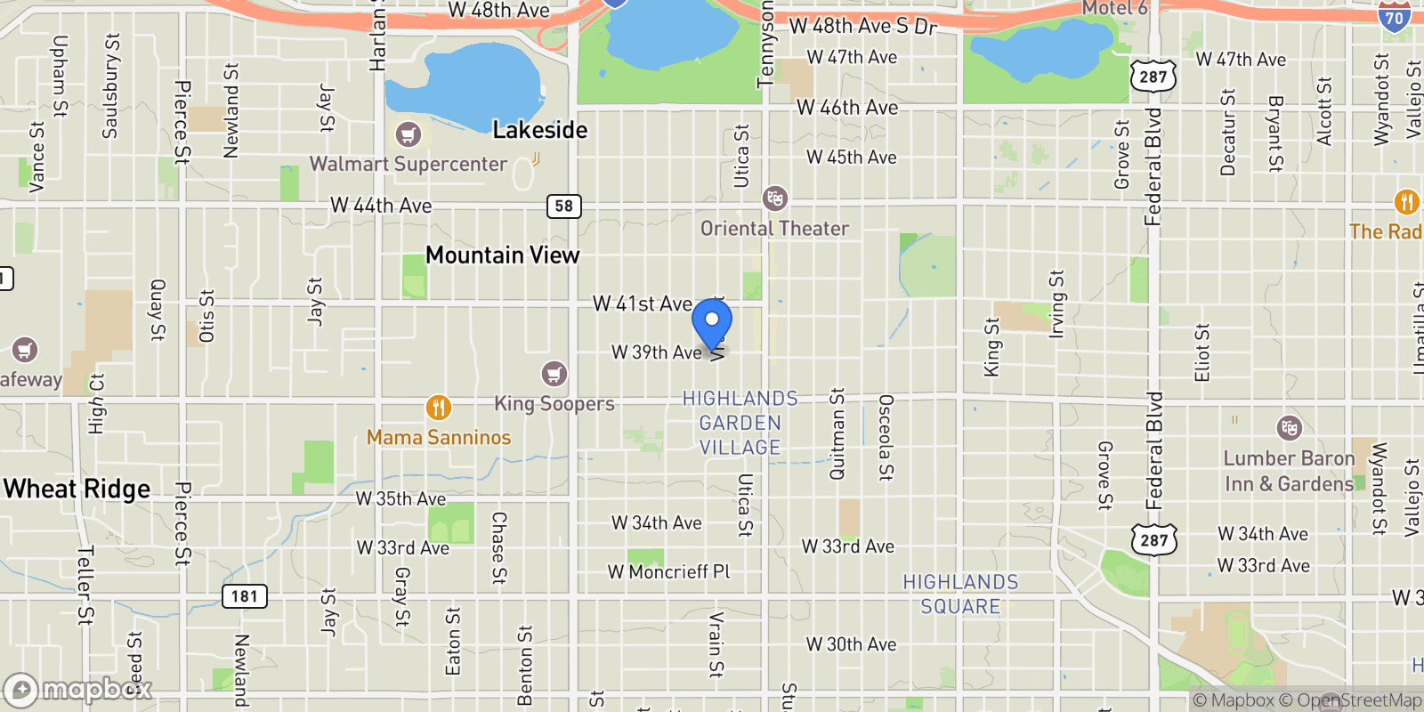 Map showing 4640 W 39th Avenue, Denver, CO 80212, Denver, Colorado, United States.