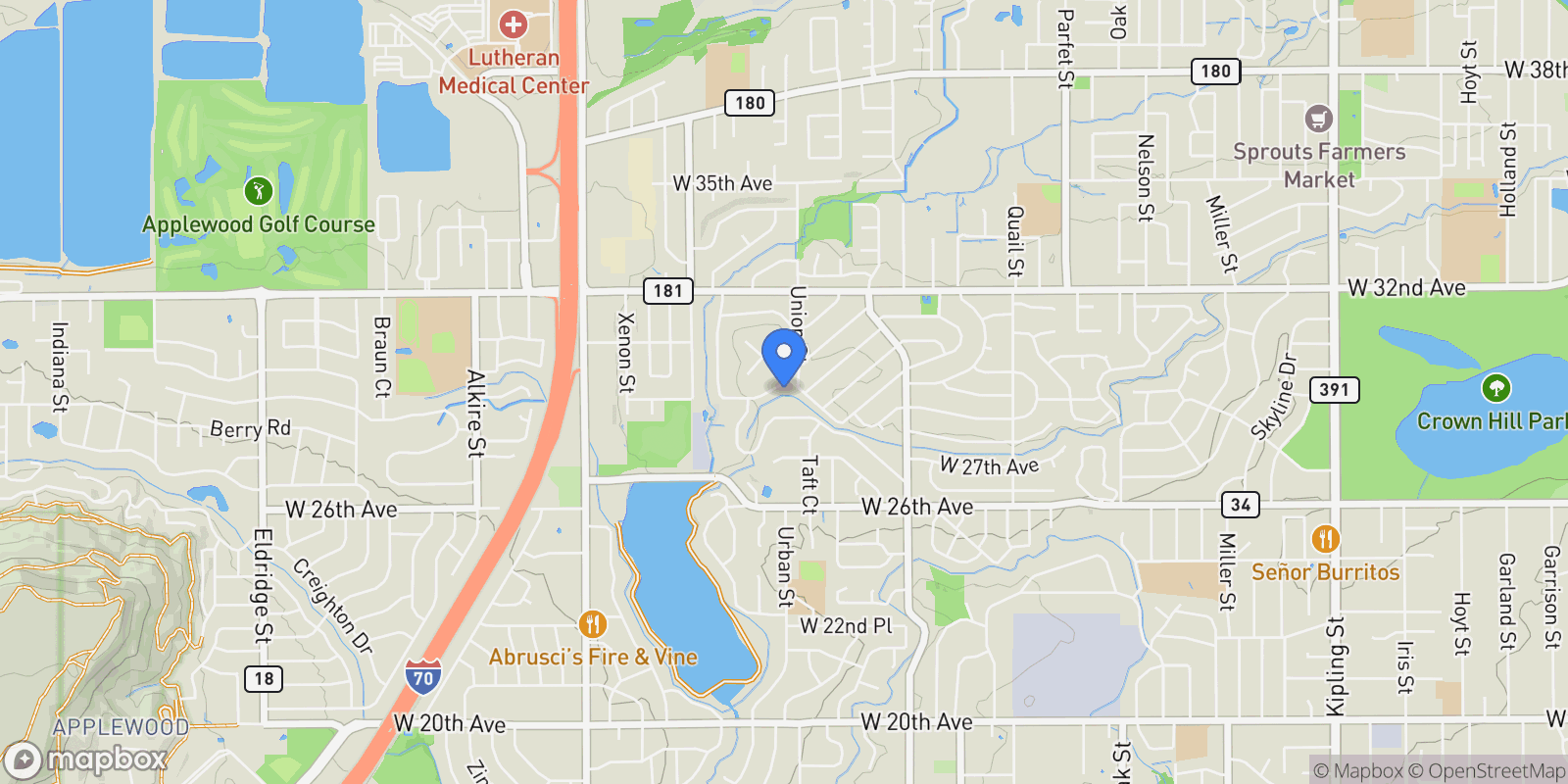 Map showing 12000 W 29th Place, Wheat Ridge, CO 80215, Lakewood, Colorado, United States.