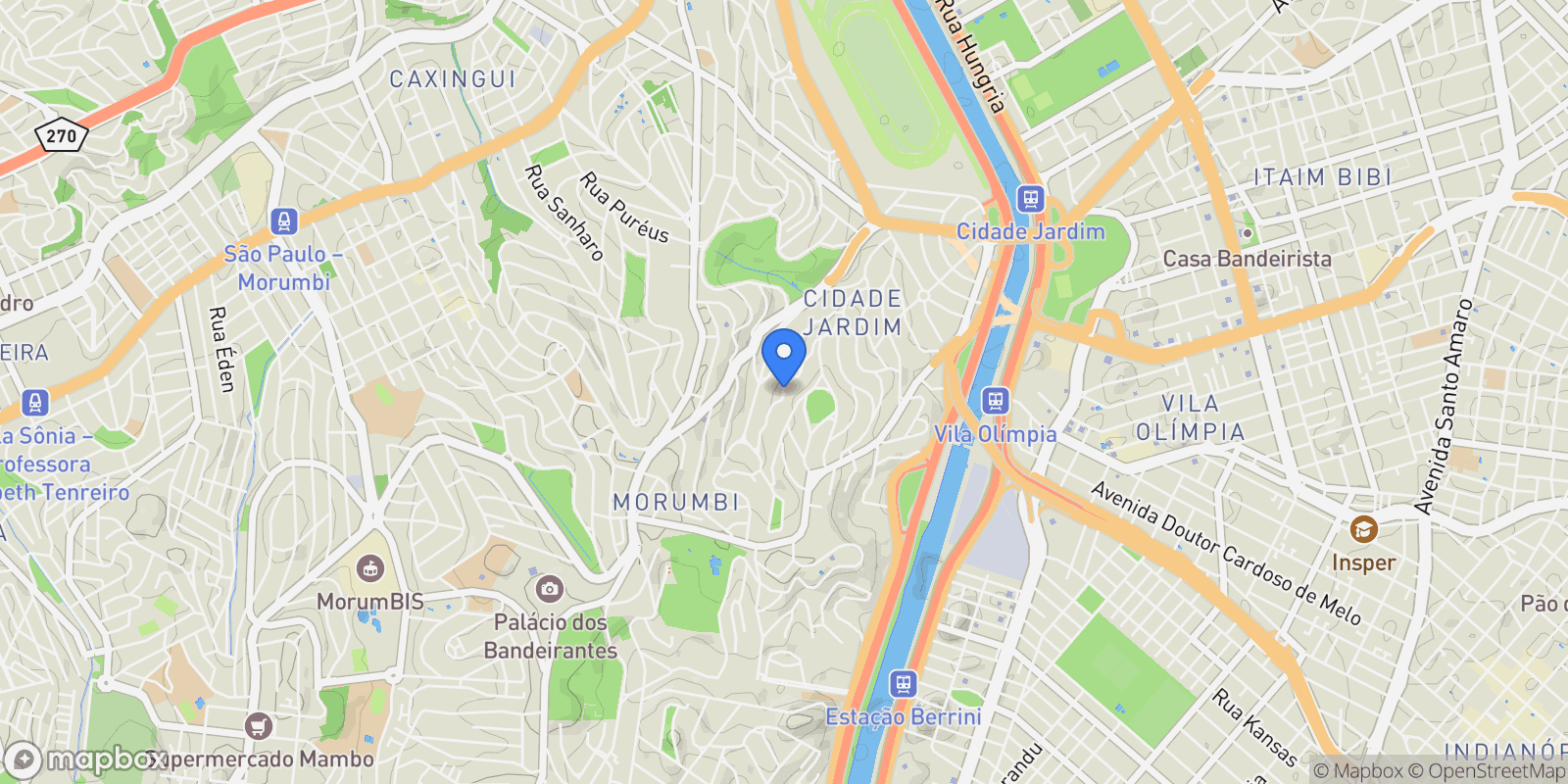 Map showing Rua das Jabuticabeiras Cidade Jardim, São Paulo, SP 05674-011, São Paulo, State of São Paulo, Brazil.