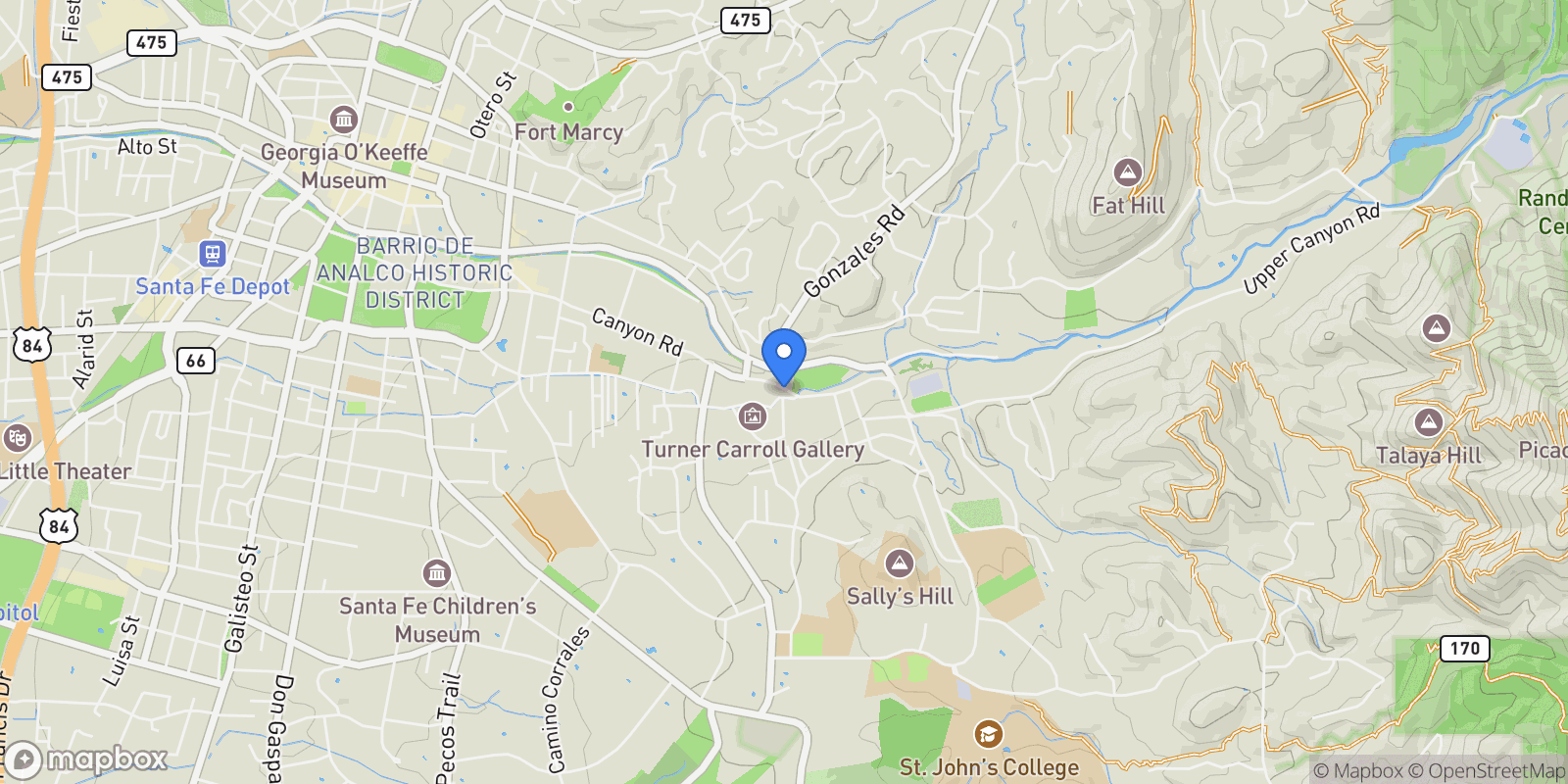 Map showing 942 Canyon A & B, Santa Fe, NM 87501, Santa Fe, New Mexico, United States.