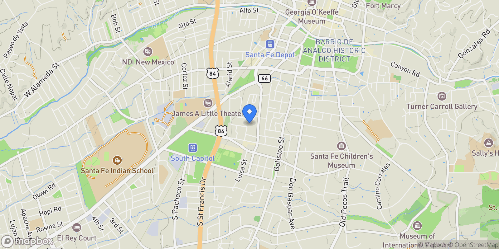Map showing 1012 Marquez #403, Santa Fe, NM 87505, Santa Fe, New Mexico, United States.