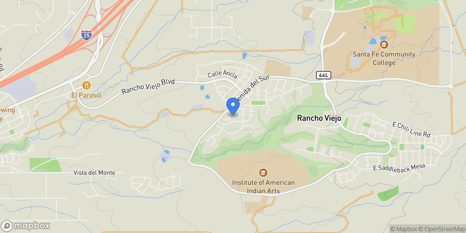 Map showing 16 Coyote Pass Road, Santa Fe, NM 87508, Santa Fe, New Mexico, United States.