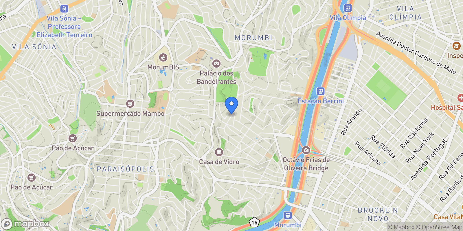Map showing Rua Joaquim Cândido de Azevedo Marques Morumbi, São Paulo, SP 05688-020, São Paulo, State of São Paulo, Brazil.