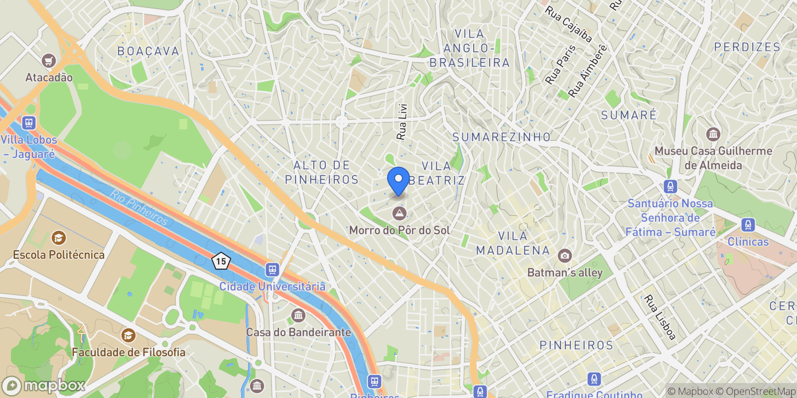 Map showing Rua Décio Reis Alto de Pinheiros, São Paulo, SP 05446-010, São Paulo, State of São Paulo, Brazil.