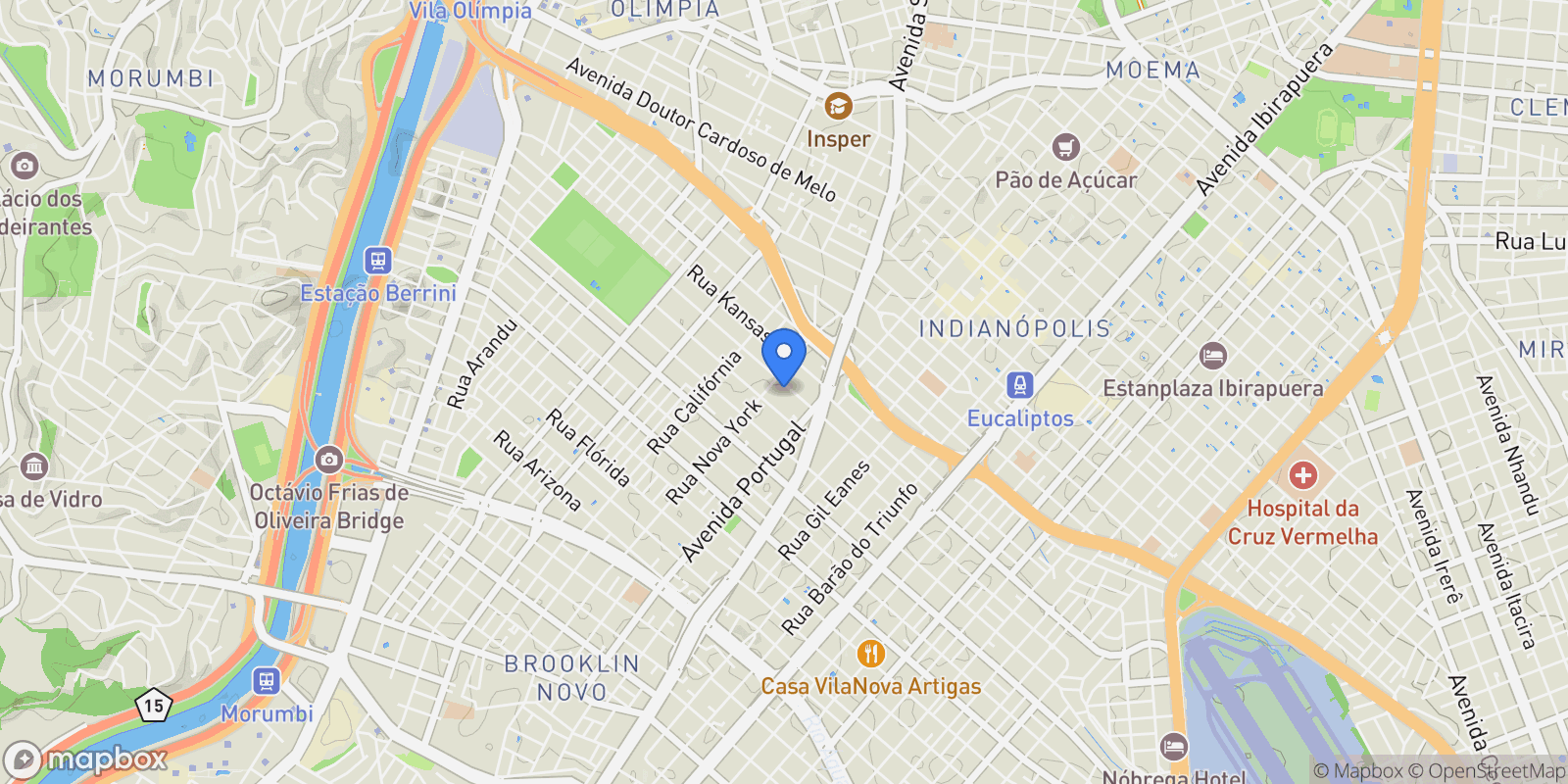 Map showing Rua Geórgia Brooklin, São Paulo, SP 04559-011, São Paulo, State of São Paulo, Brazil.