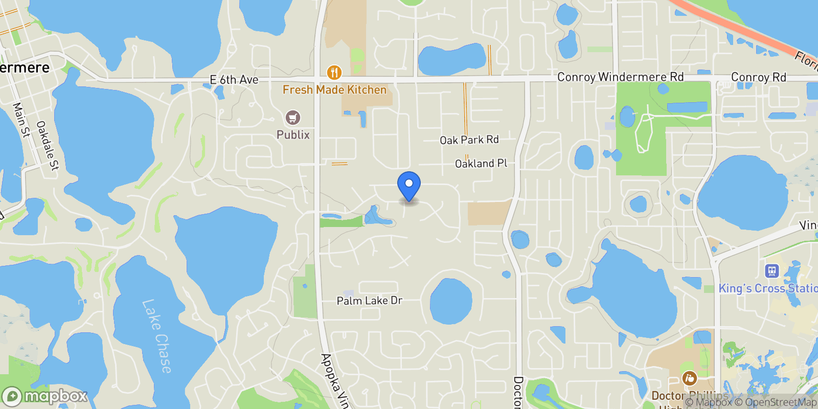 Map showing 5203 Hillview Lane, Orlando, FL 32819, Orlando, Florida, United States.