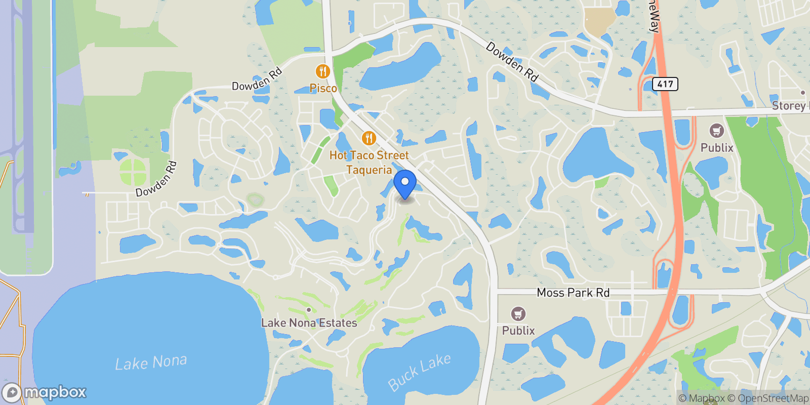 Map showing 9640 Bryanston Drive, Orlando, FL 32827, Orlando, Florida, United States.