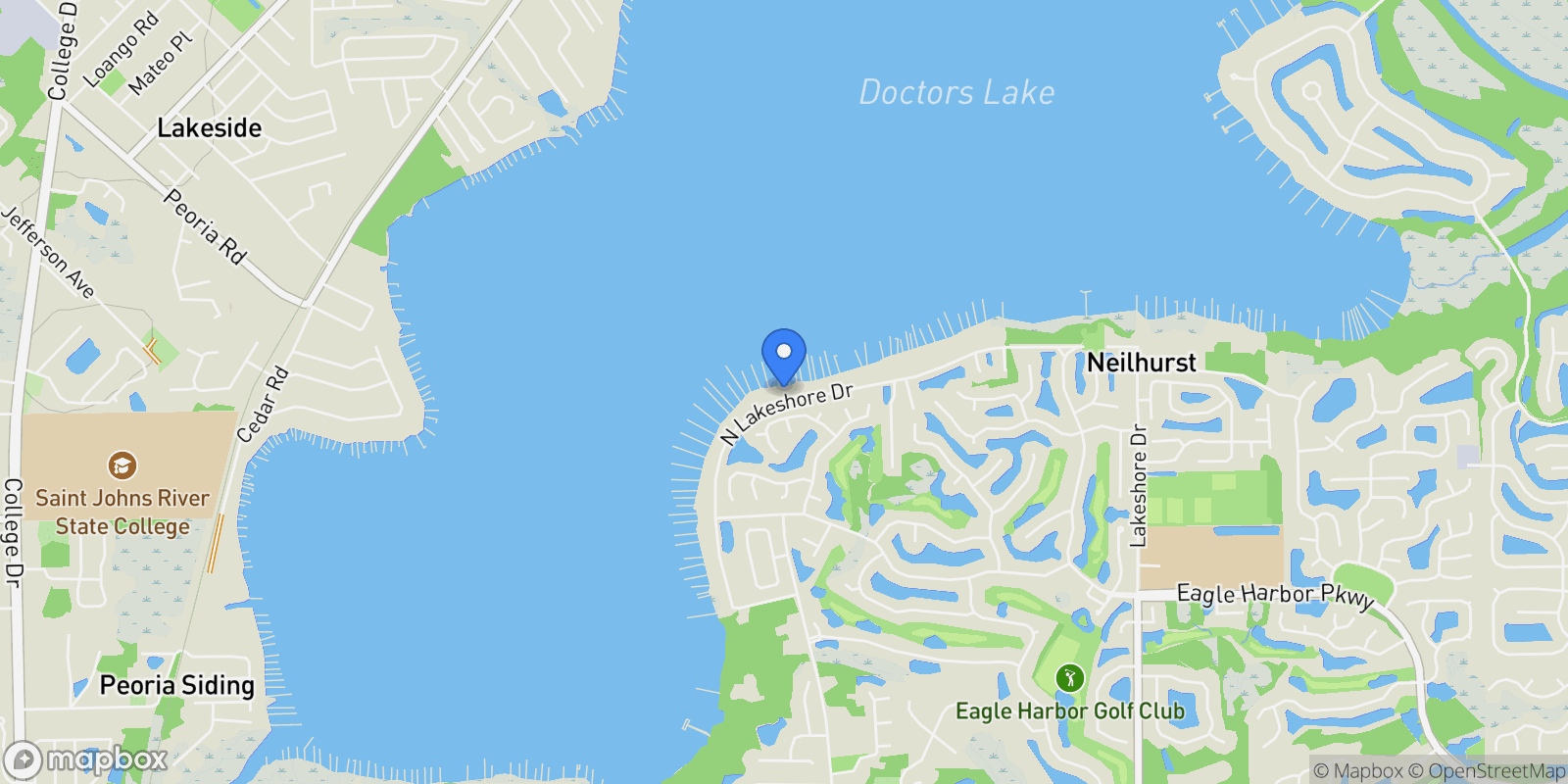 Map showing 2207 N Lakeshore Dr, Fleming Island, FL 32003, Orange Park, Florida, United States.