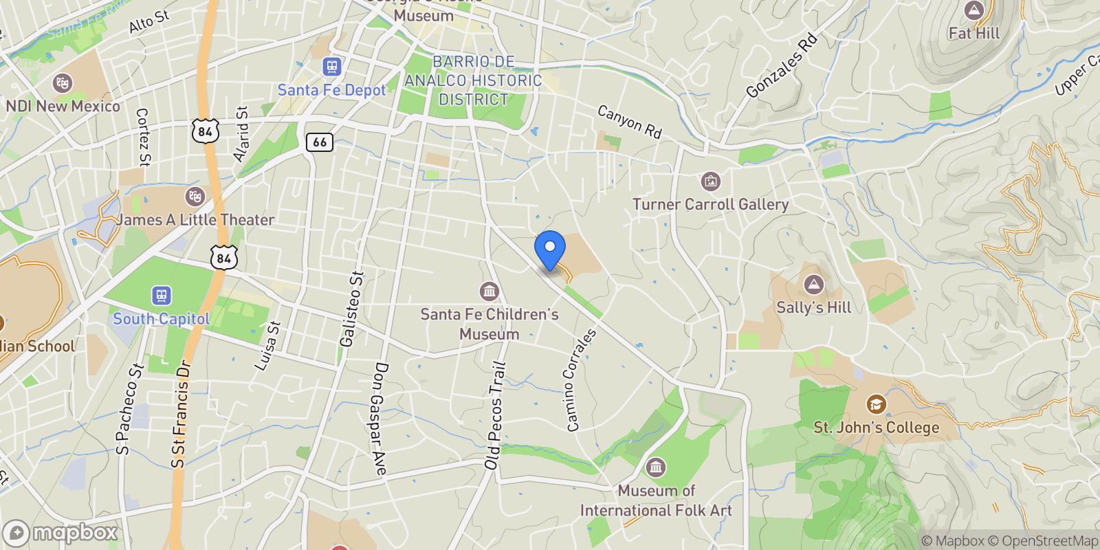 Map showing 915 Old Santa Fe Trail , Santa Fe, NM 87505, Santa Fe, New Mexico, United States.