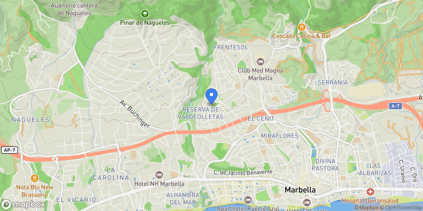 Map showing Málaga, Marbella, Andalusia, Spain.