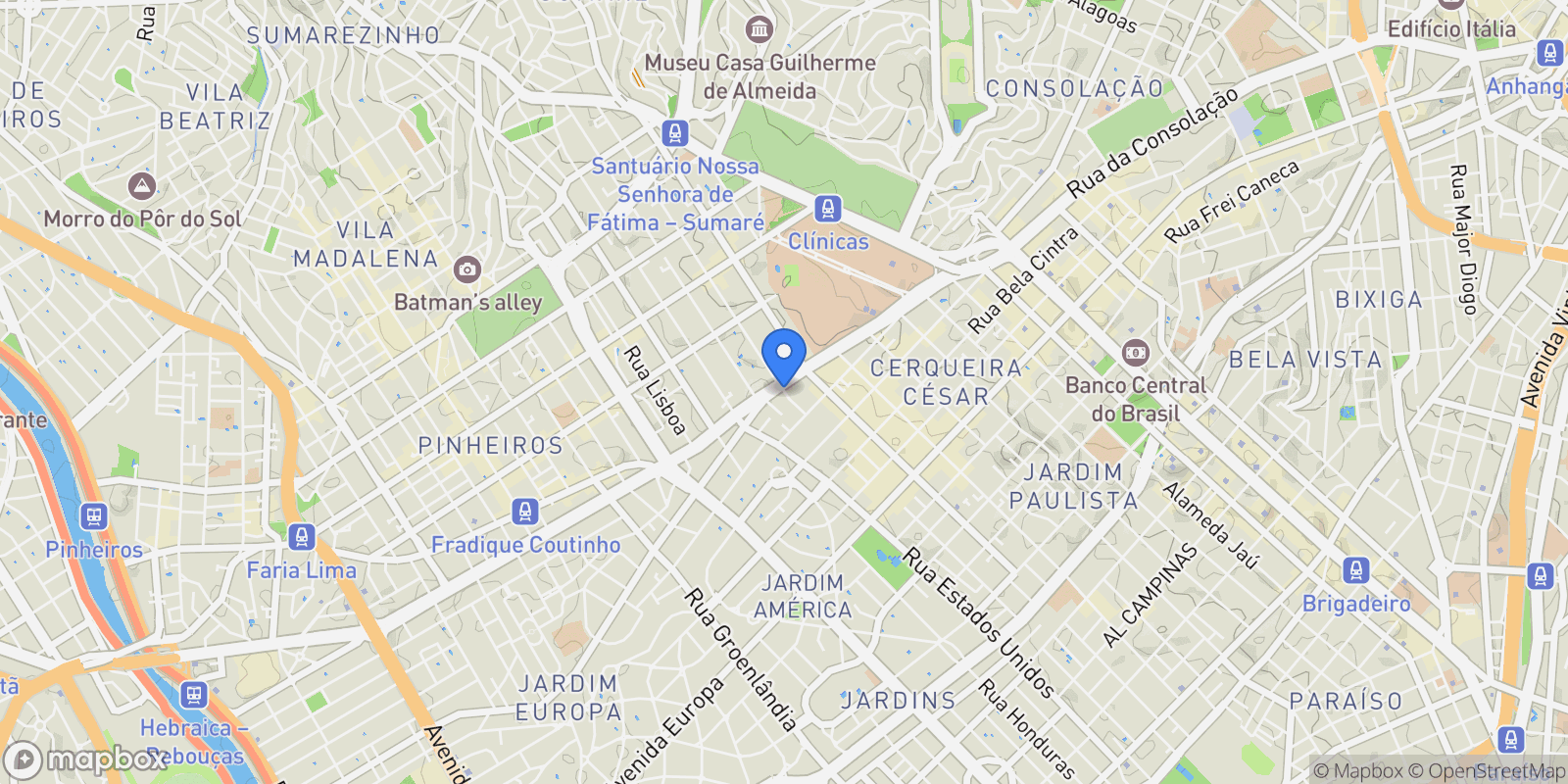 Map showing Rua Chabad, São Paulo, SP 01417-030, São Paulo, State of São Paulo, Brazil.