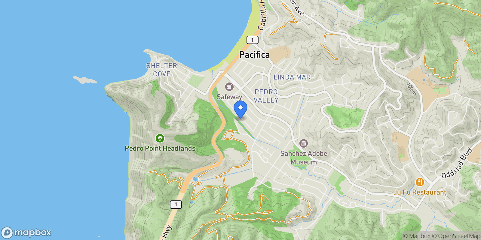 Map showing 1416 Flores Drive, Pacifica, California, United States.