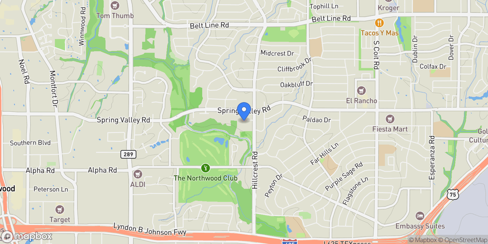 Map showing 6802 Bert Lane, Dallas, Texas, United States.