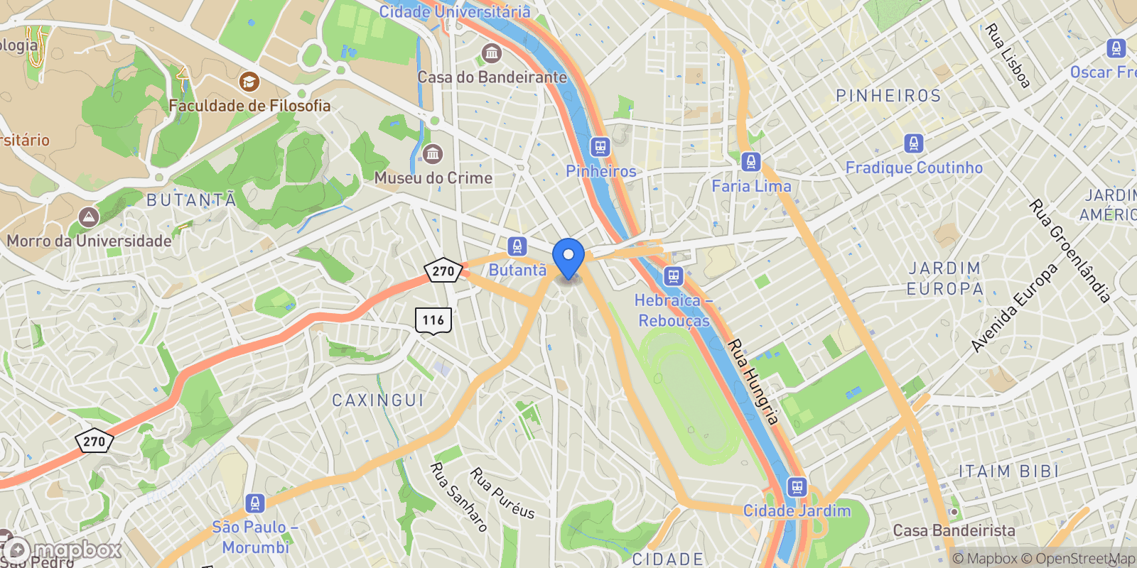 Map showing Rua Diogo de Aros Cidade Jardim, São Paulo, SP 05602-080, São Paulo, State of São Paulo, Brazil.