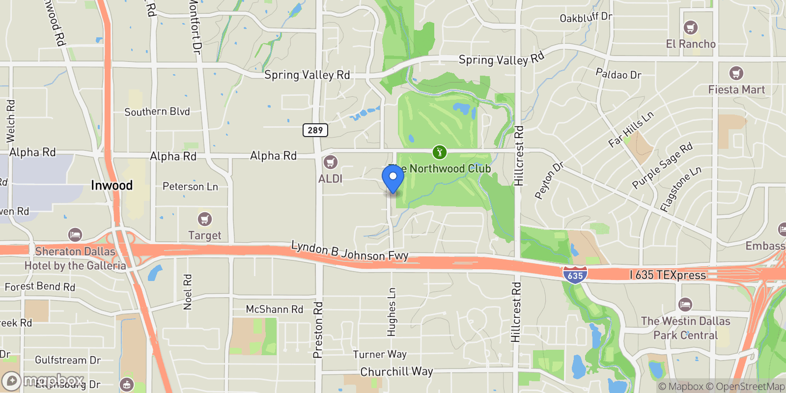 Map showing 13236 Hughes Lane, Dallas, Texas, United States.