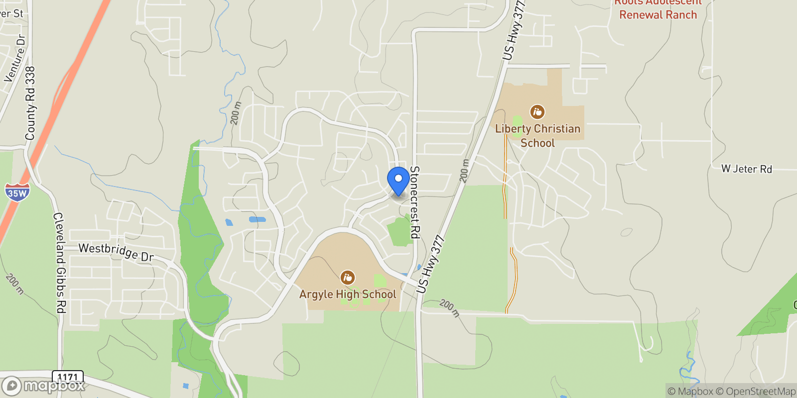 Map showing 10813 Sycamore Falls Drive, Flower Mound, Texas, United States.