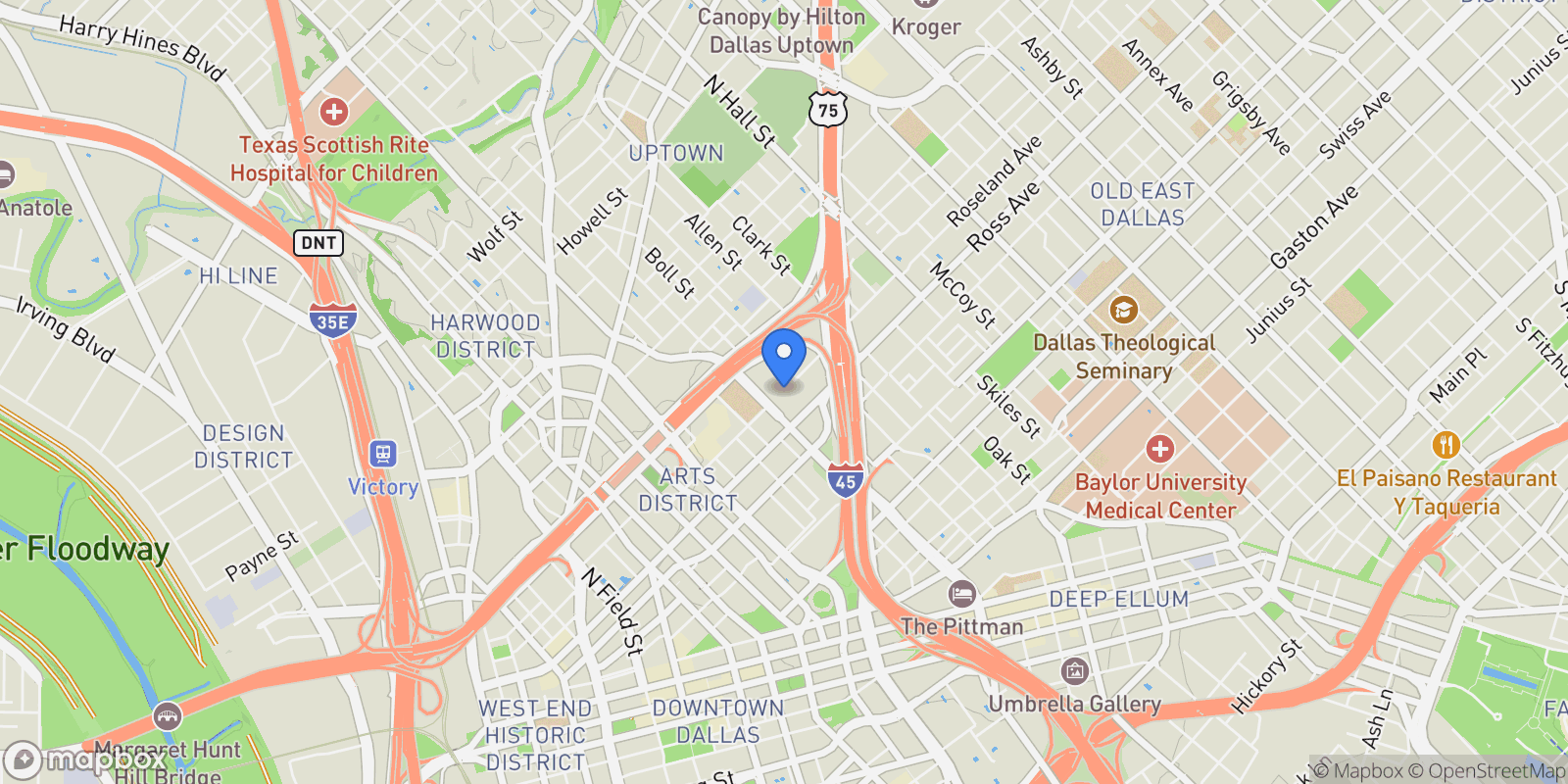 Map showing 1717 Arts Plaza Drive 2107, Dallas, Texas, United States.