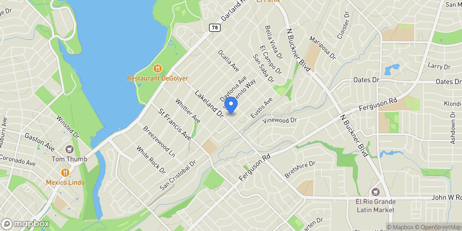 Map showing 8618 San Leandro Drive, Dallas, Texas, United States.